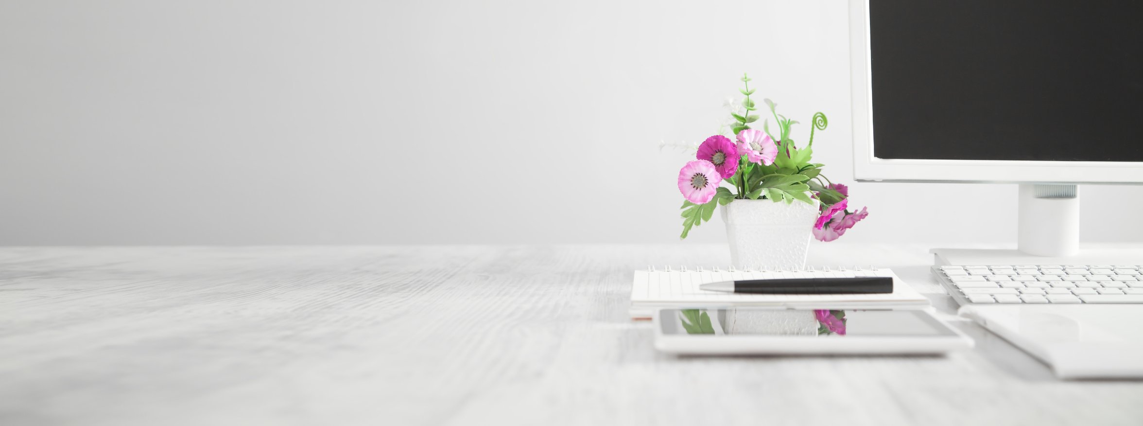 Workspace with computer. Desk work concept